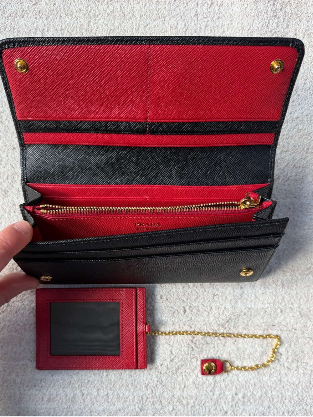 Prada Black and Red Saffiano Leather Wallet NWOT